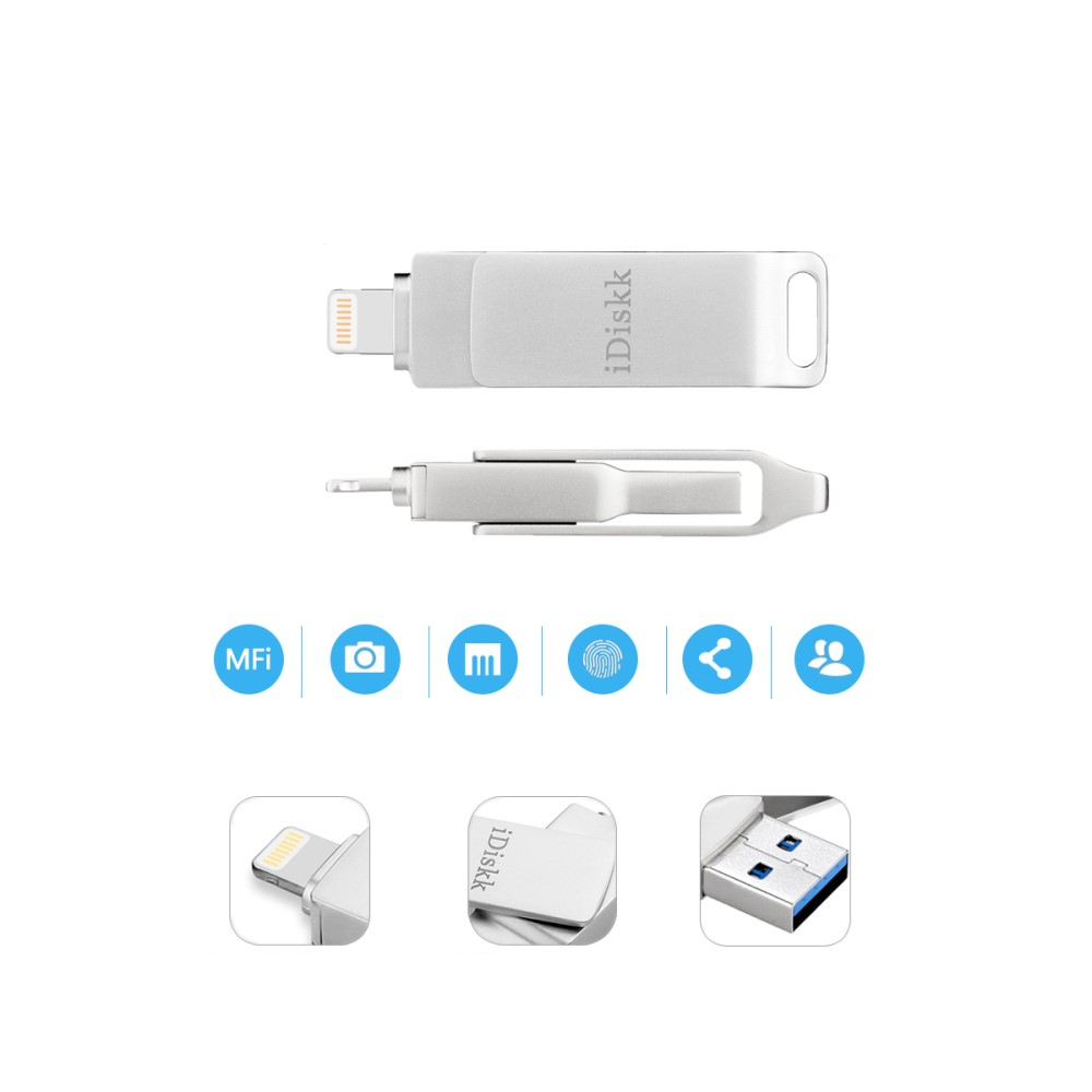 (MFi) 64GB Flash Drive HighSpeed USB Stick Lightning   USB A (USB 3.0) - Silber