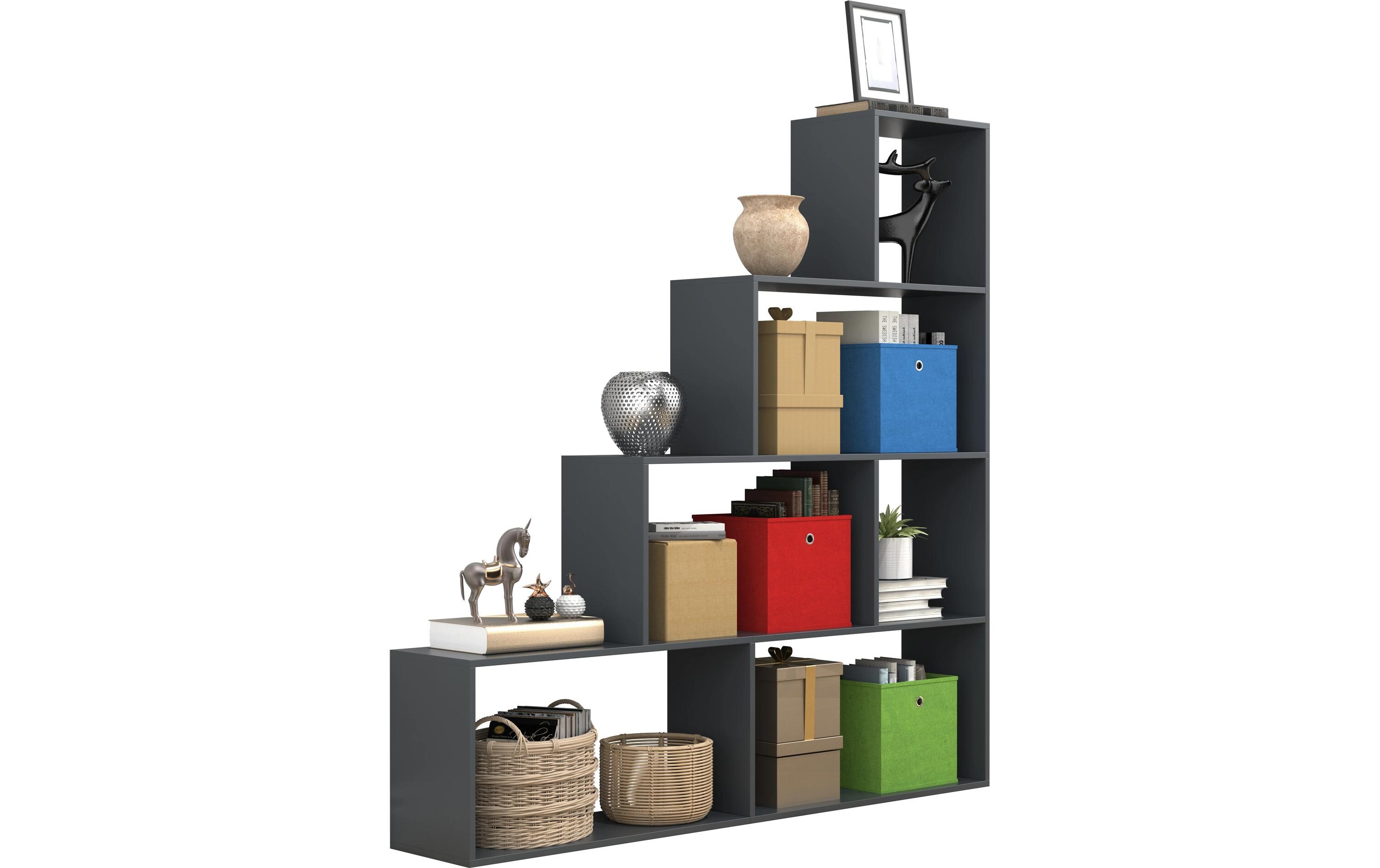 Regal Dubila L 155 x 163 cm, Anthrazit<br>Stylisches Treppenregal
