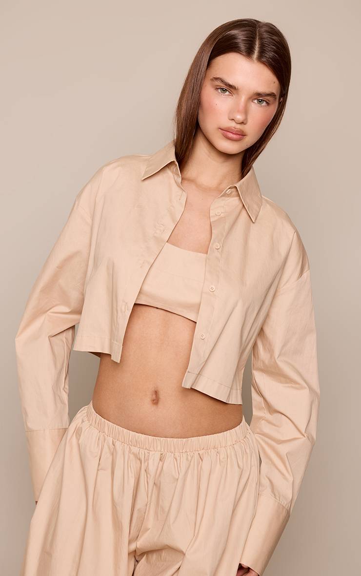 Taupe Chemise Courte Tissée Taupe