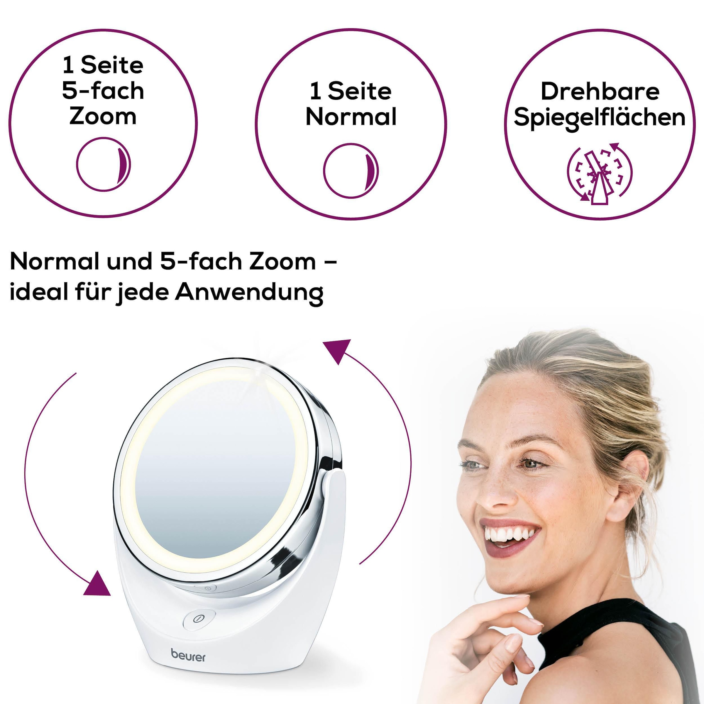 BEURER Kosmetikspiegel »BS 49 beleuchteter Kosmetikspiegel mit LED-Licht« Mit 5-fach Vergrösserung für die Hautpflege und Beauty-Routine
