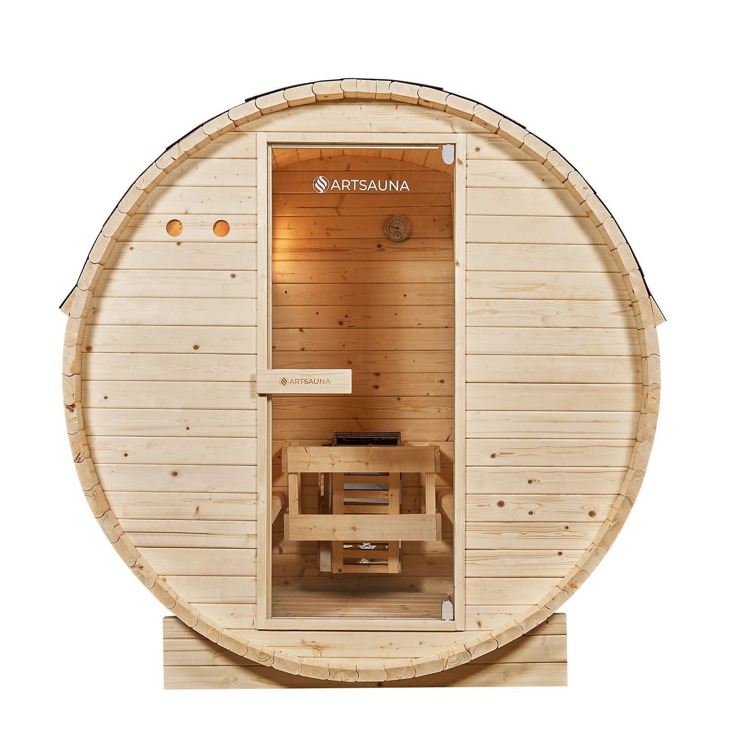 Artsauna Fasssauna Spitzbergen 120 - 2 Personen, 3,6 kW Ofen, Zubehör - Fichtenholz Sauna