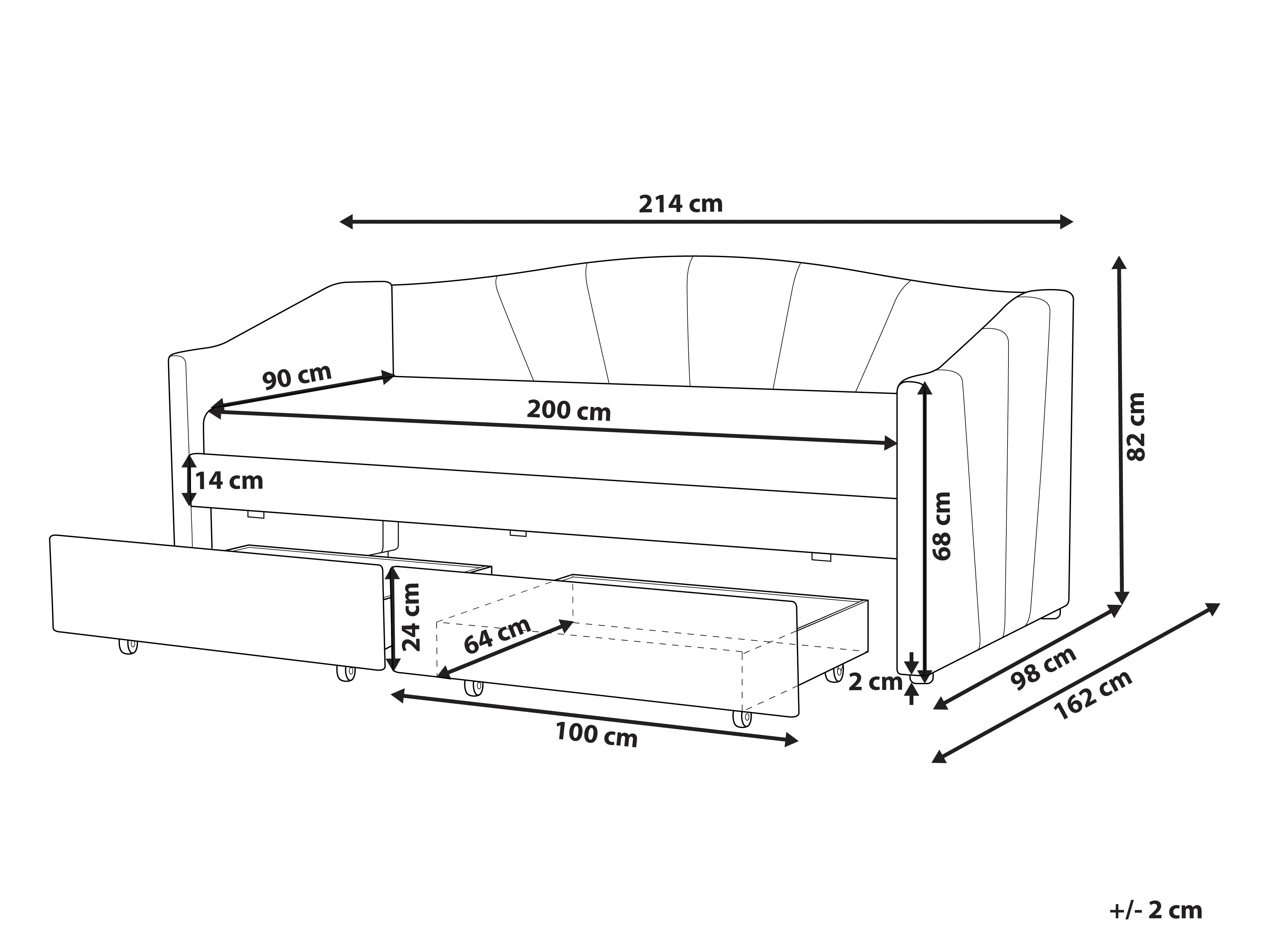 Bedbank met opbergruimte Stof VITTEL 90 x 200 cm Lichtbeige