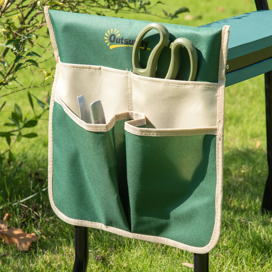 Outsunny Gartenhocker mit Werkzeugtasche grün