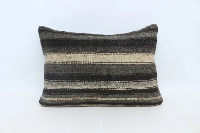 Kussen kelim Vintage 50x70 grey black ecru stripe