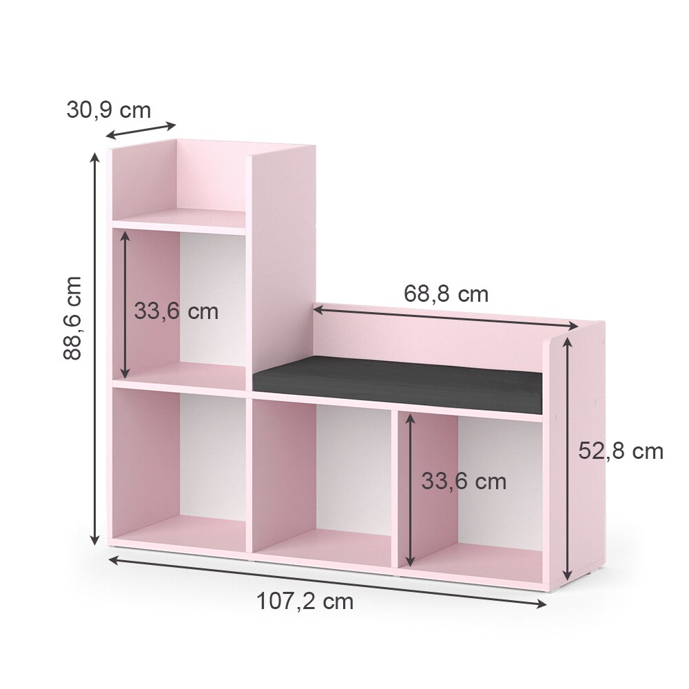 Vicco Regal mit Sitzbank Luigi 107 x 88 cm, Rosa, Kinderzimmer, große Fächer