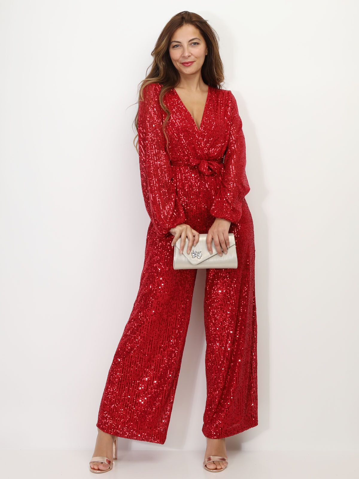 Combinaison cache-cœur à sequins- Rouge