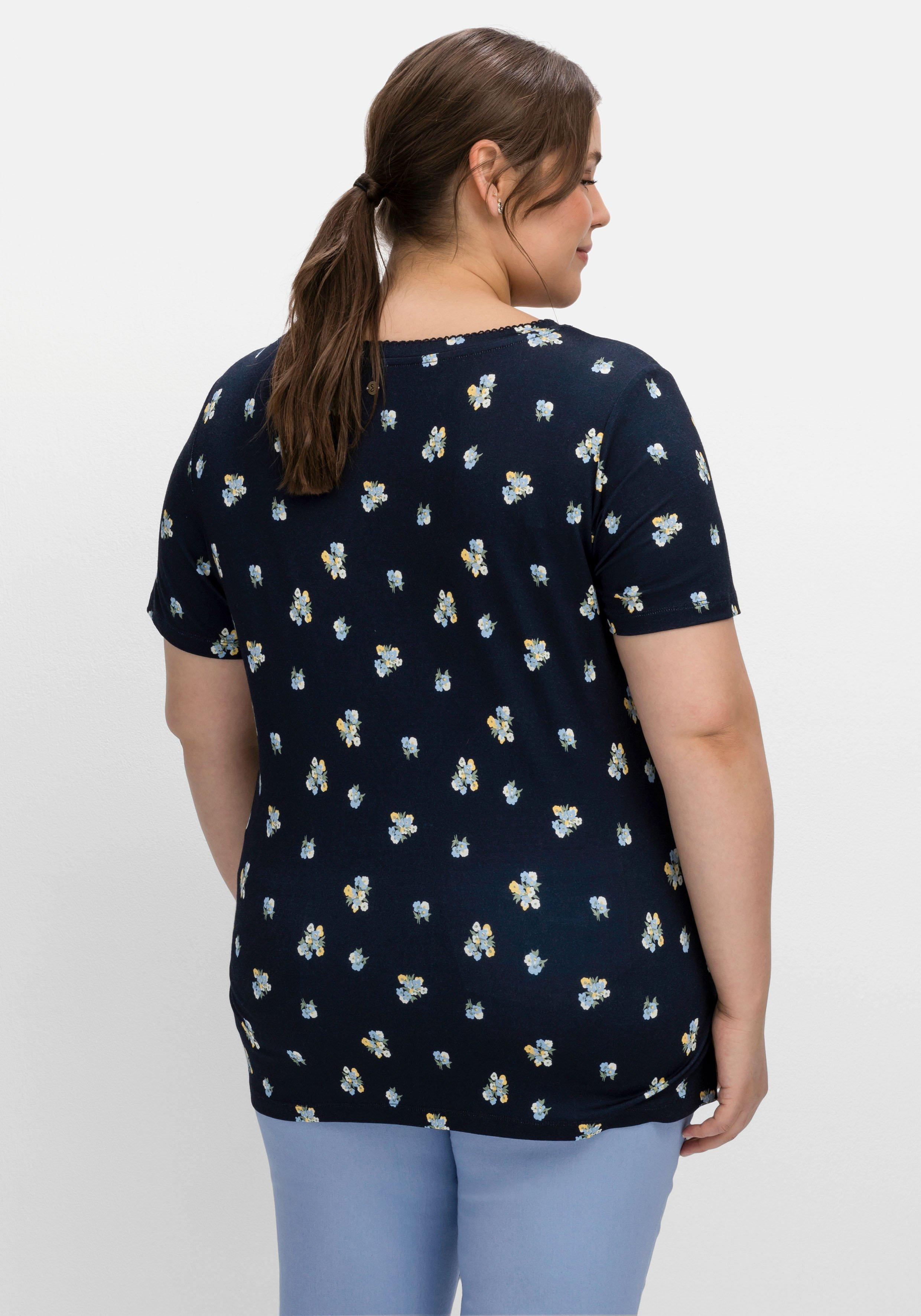 Shirt mit Allover-Blümchendruck und V-Ausschnitt