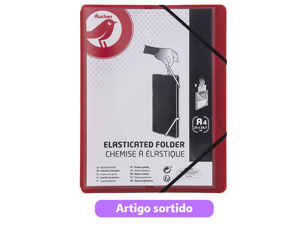 CAPA COM ELÁSTICOS AUCHAN A4 EM PLÁSTICO CORES SORTIDAS
