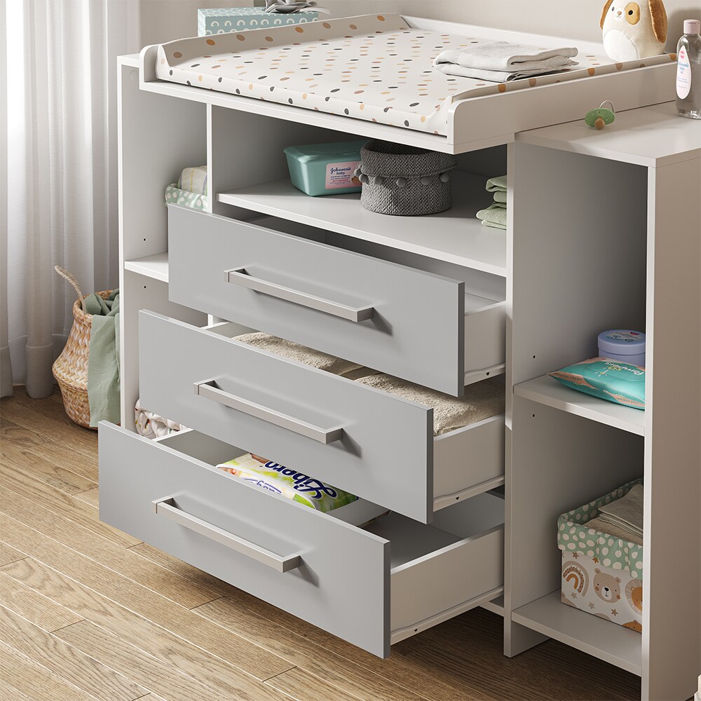 Vicco Wickelkommode Oskar XL 143 x 100 cm, Weiß Grau, Wickelauflage, Wickeltisch