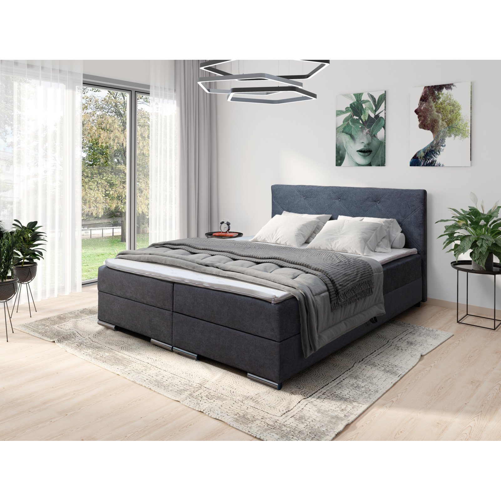 Boxspringbett Marco Stoff anthrazit 140 x 200 cm