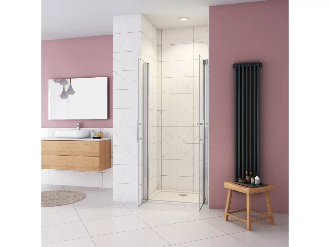 AICA porte de douche 90x187cm avec pivotante à 180° en verre sécurit clair anticalcaire