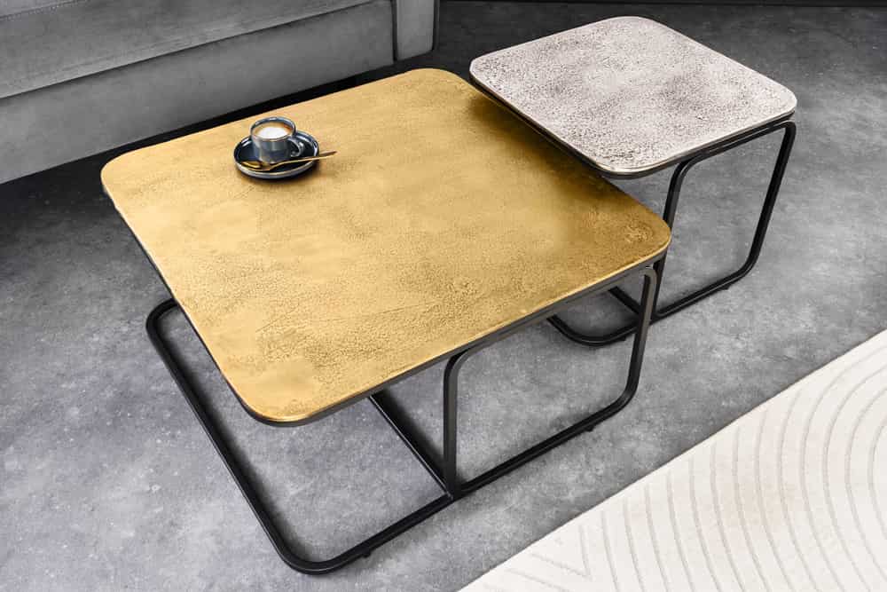 2er Set Couchtisch ABSTRACT 60cm gold silber schwarz Metall handmade