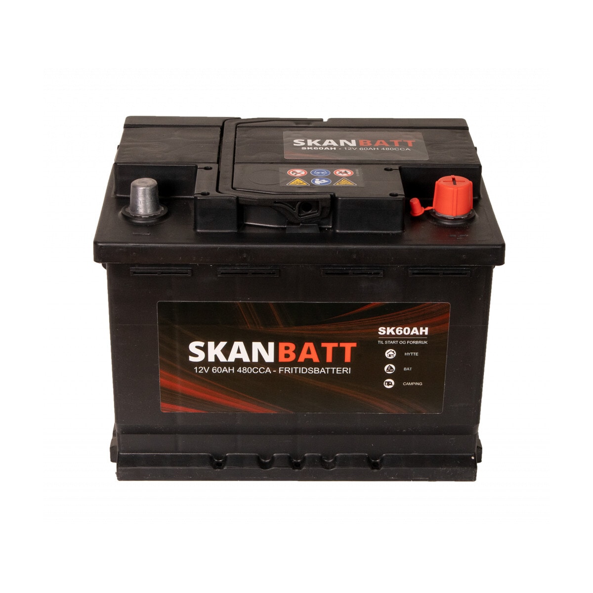 SKANBATT Fritidsbatteri 12V 60AH 480CCA (242x175x190/190mm) +høyre