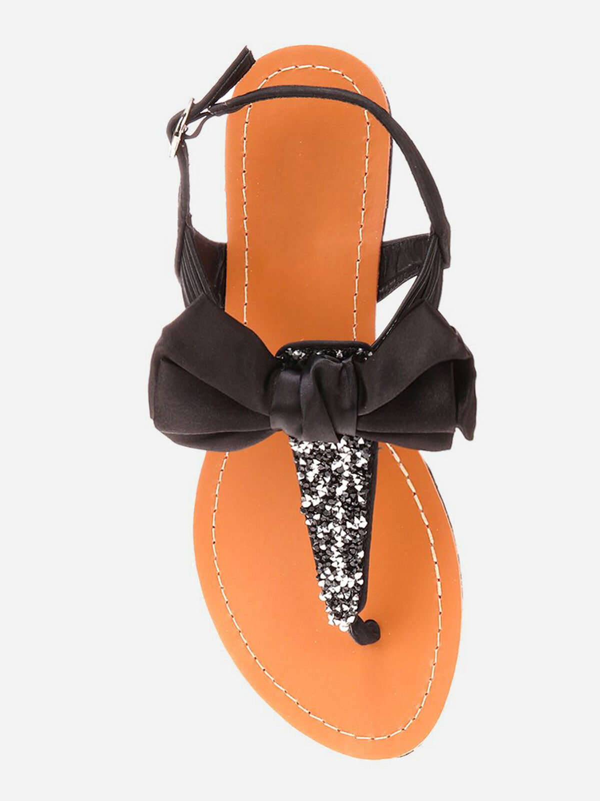 Sandales à strass et noeud grandes tailles- Noir