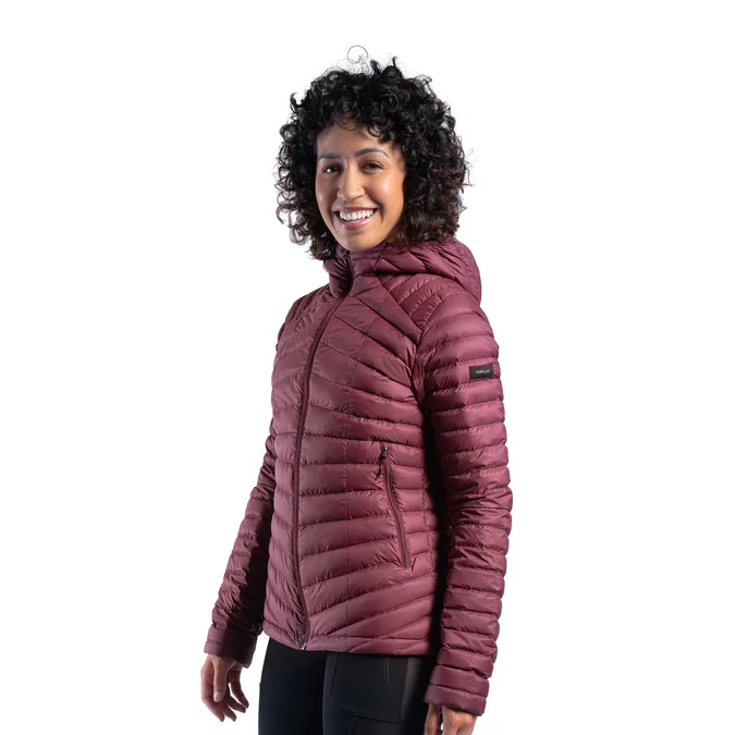 Decathlon Forclaz - Jaqueta puffer feminina com capuz Forclaz MT100