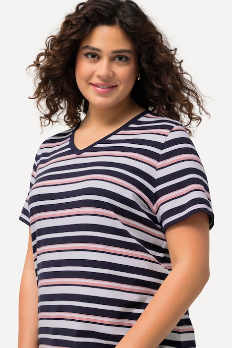 Shirt, Ringel, Classic, V-Ausschnitt, Halbarm