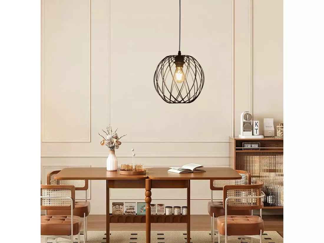 NETTLIFE Lampe suspendue noire ronde - Lampe suspendue vintage E27 Lampe suspendue rétro industrielle lampe de table