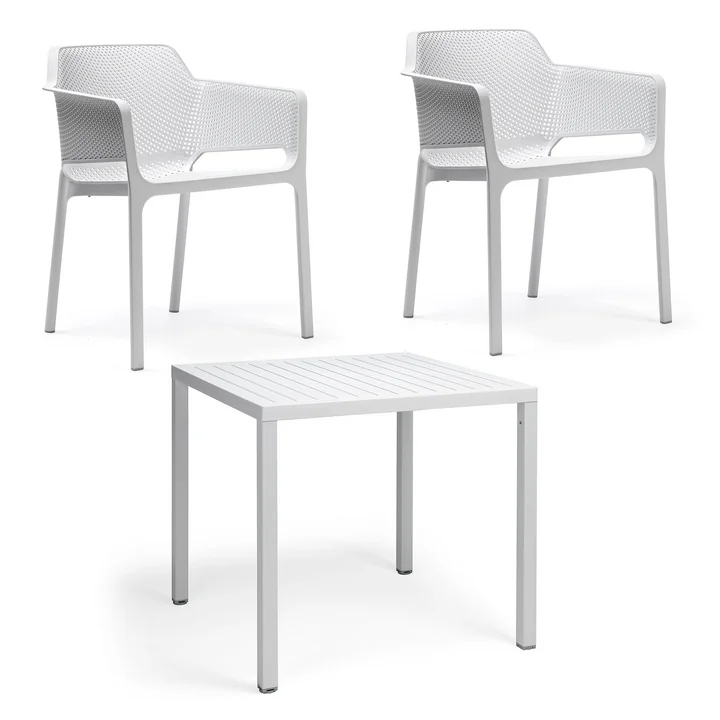 Nardi - Net Armlehnstuhl (2x)   Cube Tisch 80, weiss