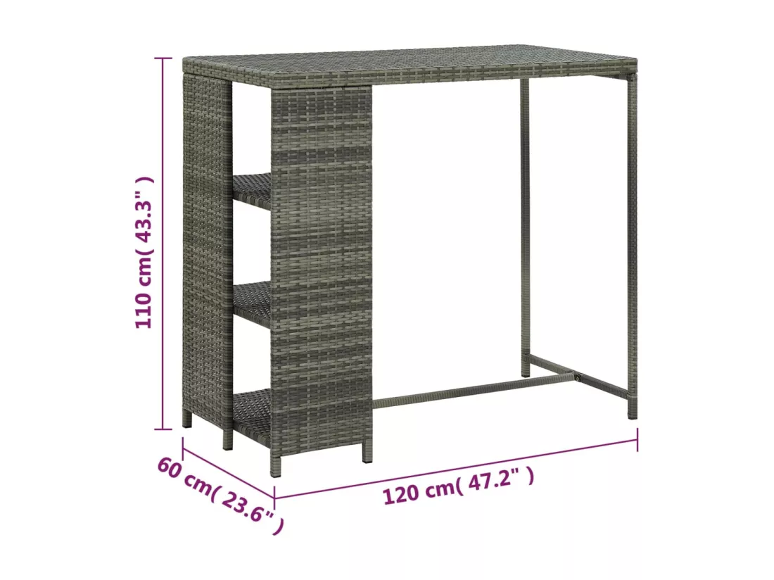 Table de bar avec rangement Gris 120x60x110 cm Résine tressée