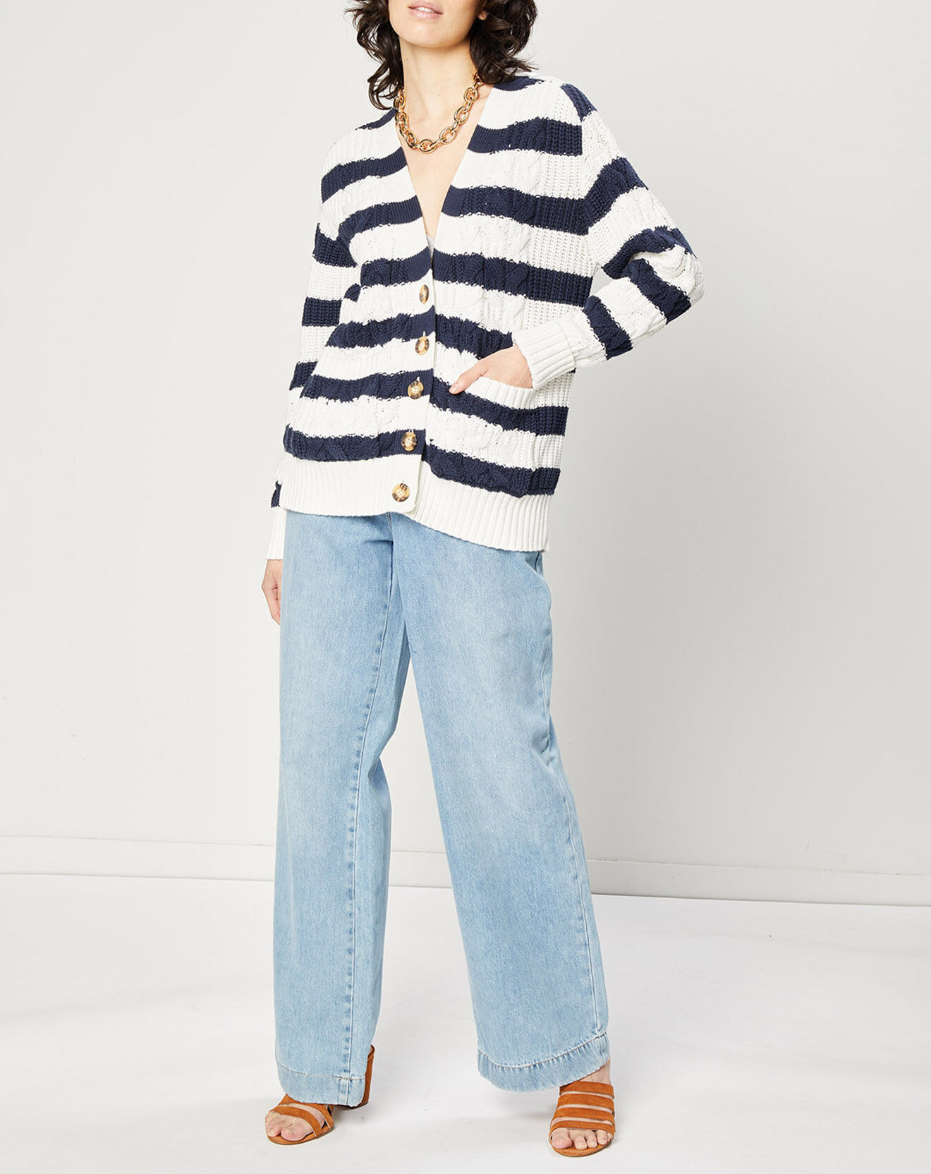 Esprit Jean Wide en Coton & Lin mélangés à taille haute bleu clair
