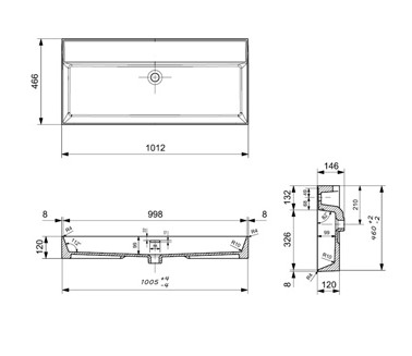 Plieger Kansas wastafel zonder kraangaten met overloop 100x46.6cm mat wit