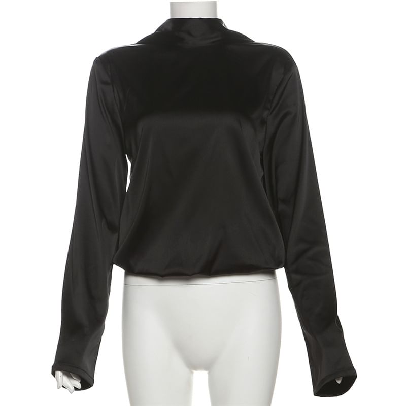 Emilyn - Blouse met lange mouwen, ronde hals, effen rug en strikbandjes