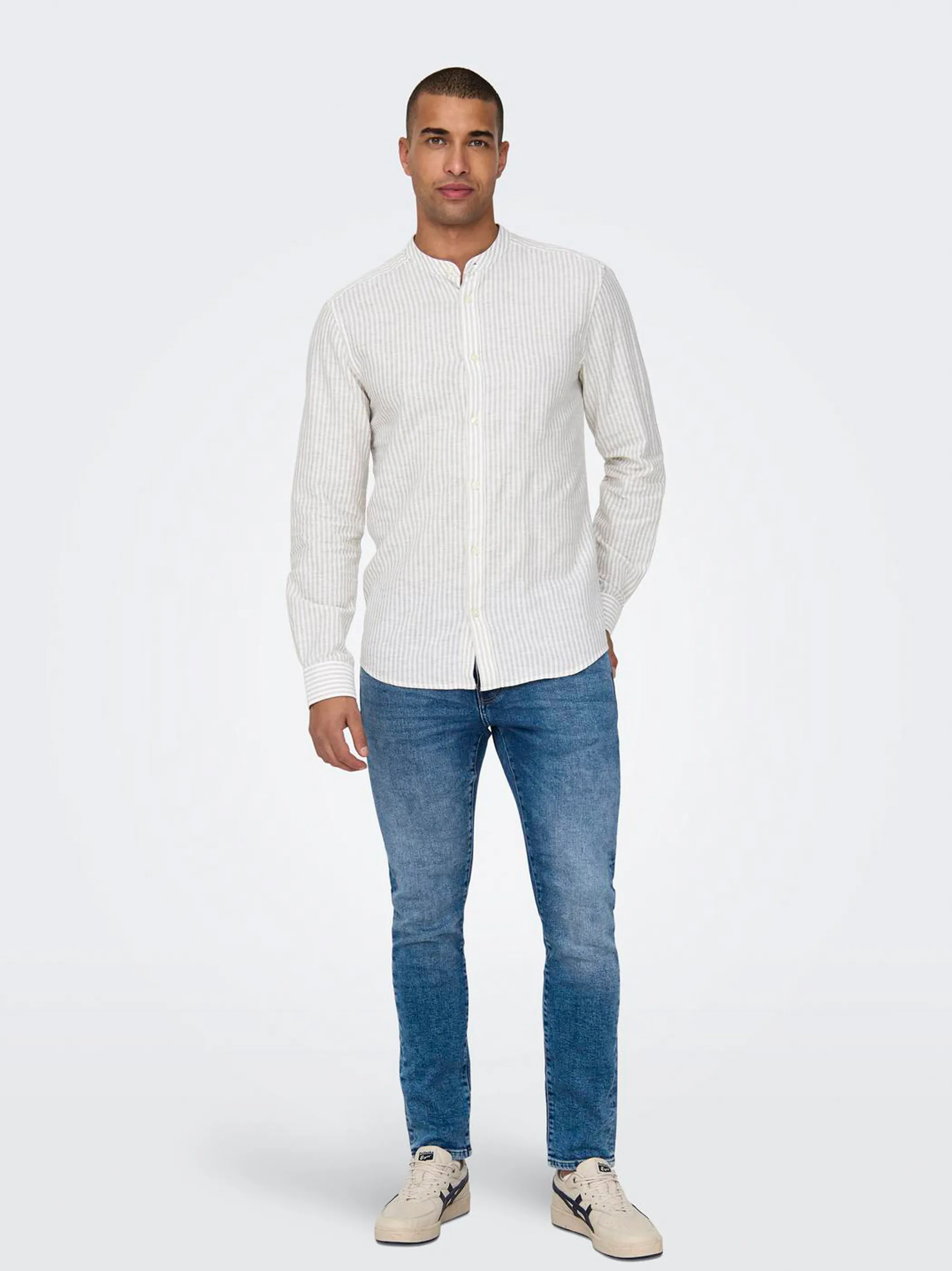 Only&Sons ONSCAIDEN LS MAO STRIPE LINEN Baumwollhemd