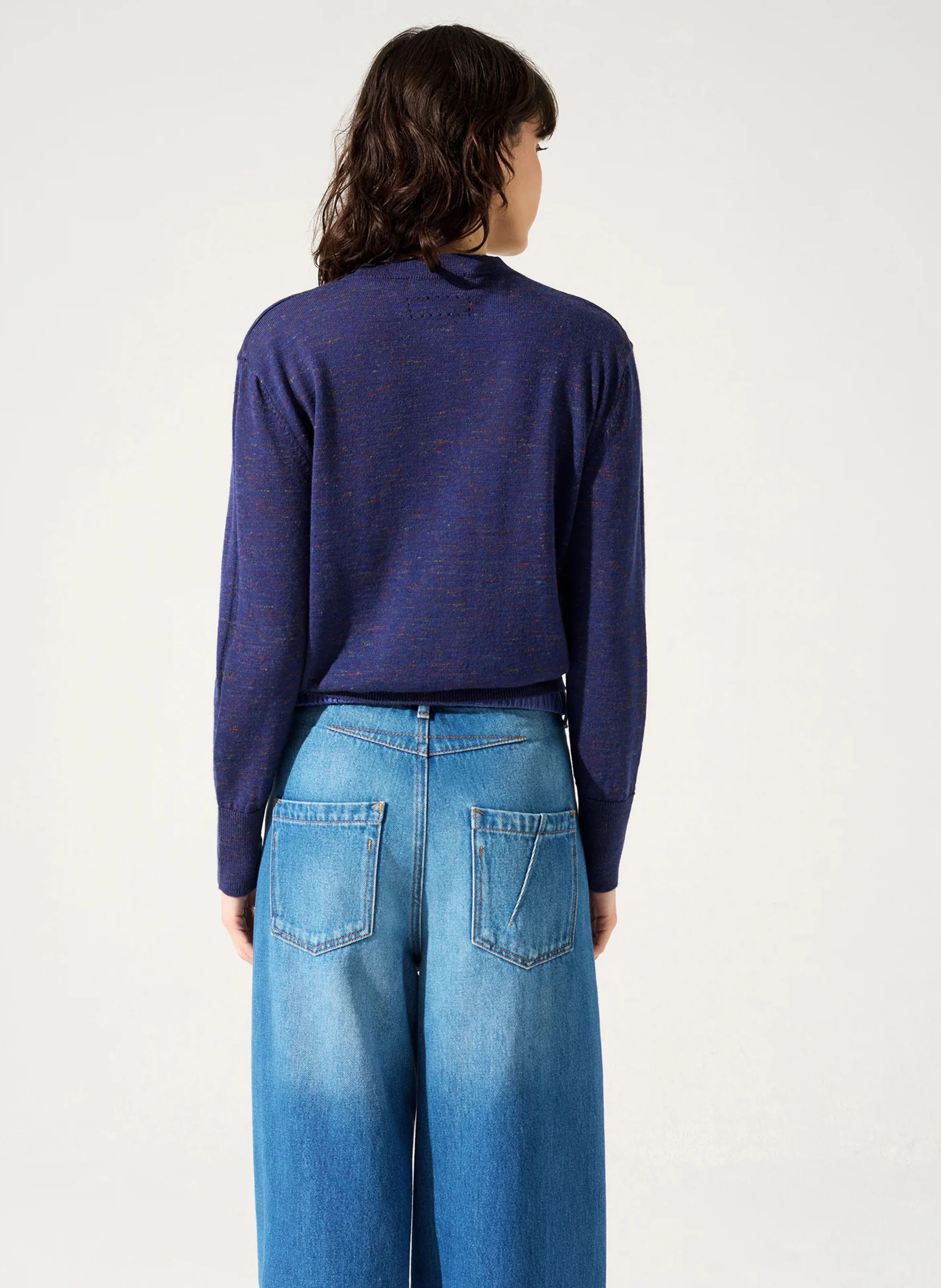 BILLIE - Cardigan col rond en laine mélangée | Bleu