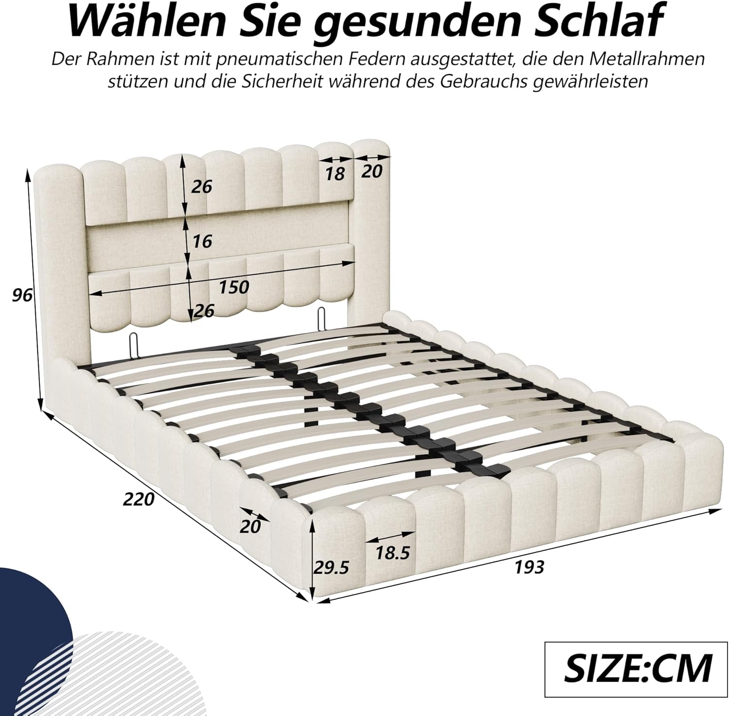 Polsterbett Bubble Bett 180x200 cm, Doppelbett Stauraumbett Jugendbett mit Bettkasten und Stauraum-Kopfteil, Funktionsbett (Weiß + Leinen, 180x200cm)