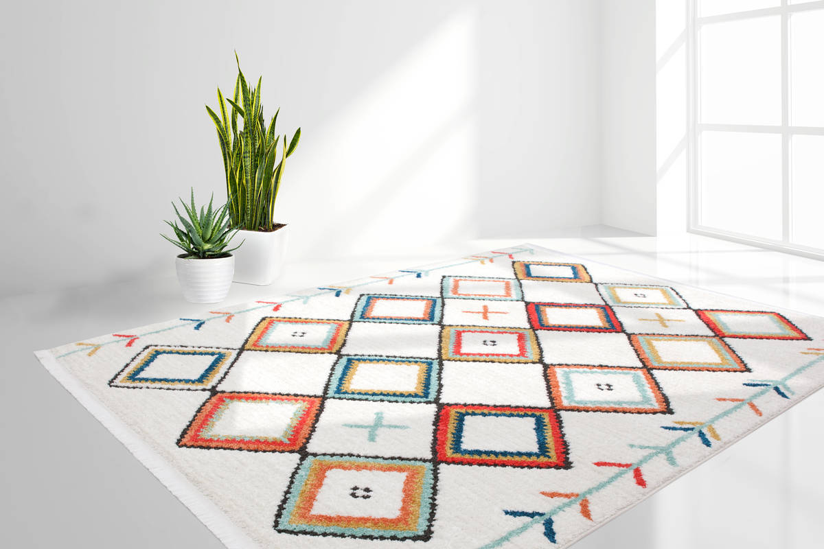 Frisee-Teppich AGADIR 210 - weiß-bunt - 160x230 cm