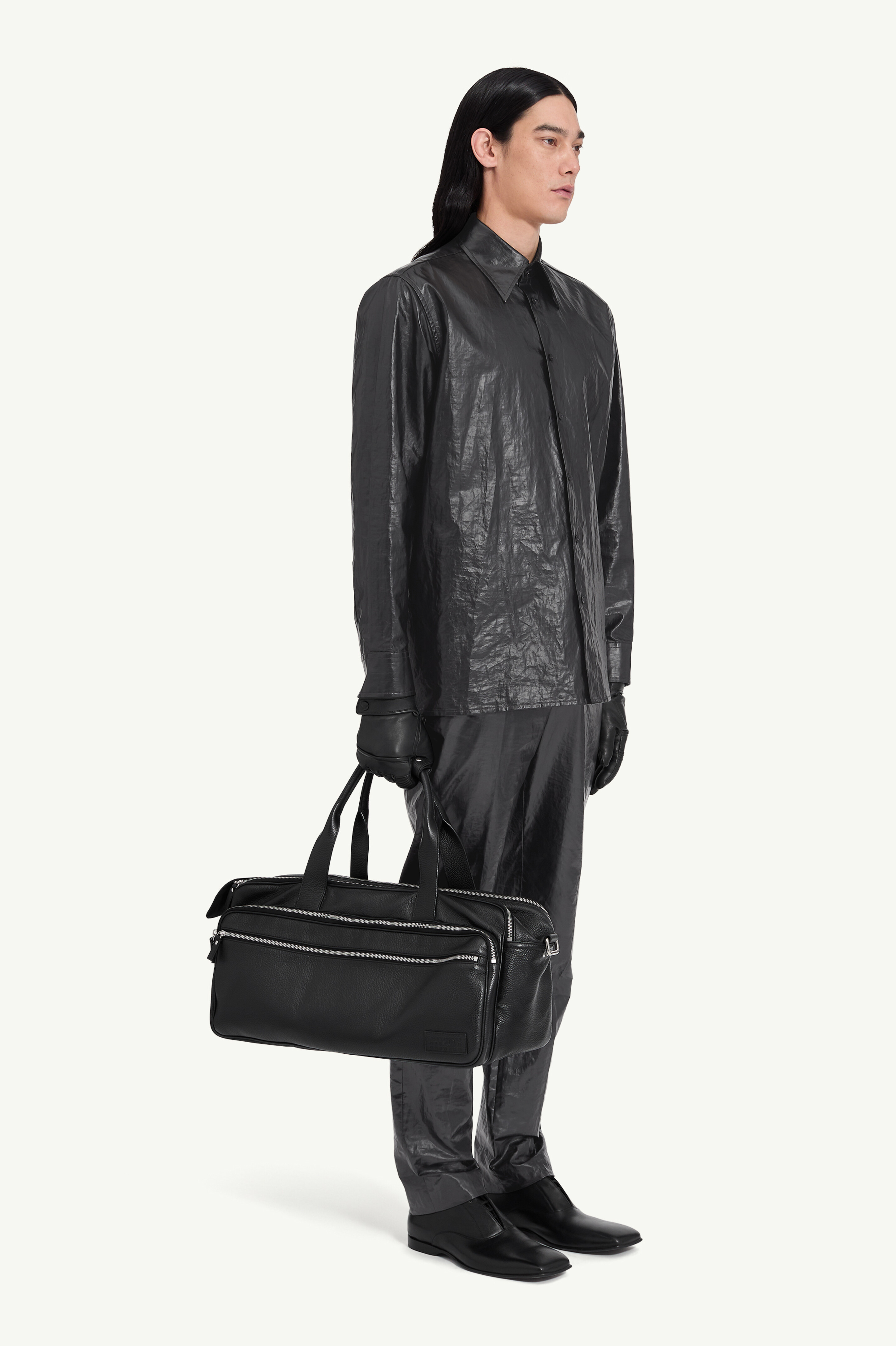 Chemise brillante en lin enduit pour homme | MM6 Noir