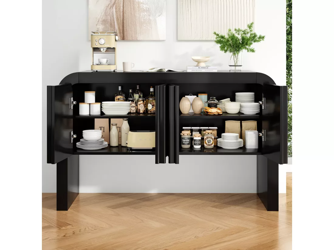 Buffet avec 4 portes magnétiques - 120 x 39.8 x 75 - Bois MDF - pour cuisine, salle à manger, salon - Noir