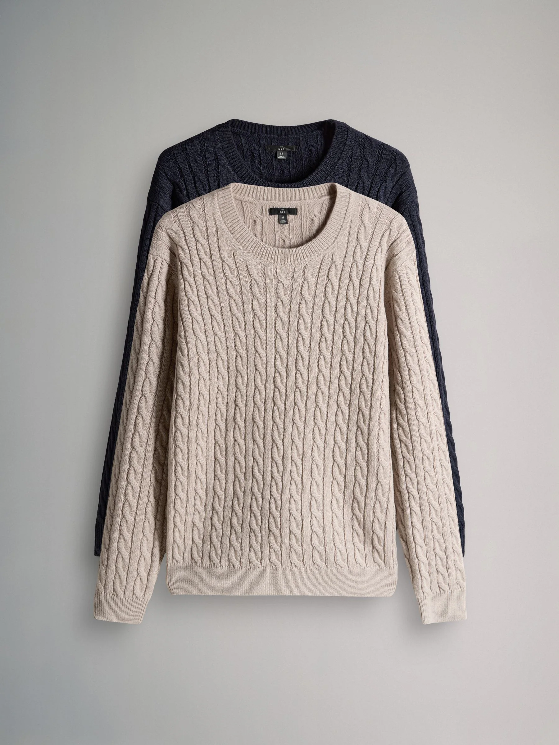 The Set 2 Pack Cable Knit Jumpers with Wool