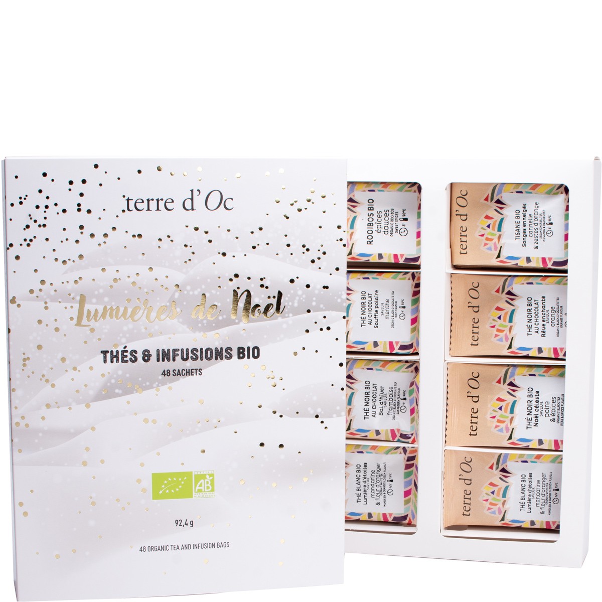 Coffret thés noir, blanc & vert bio - Thés de Noël - 48 sachets