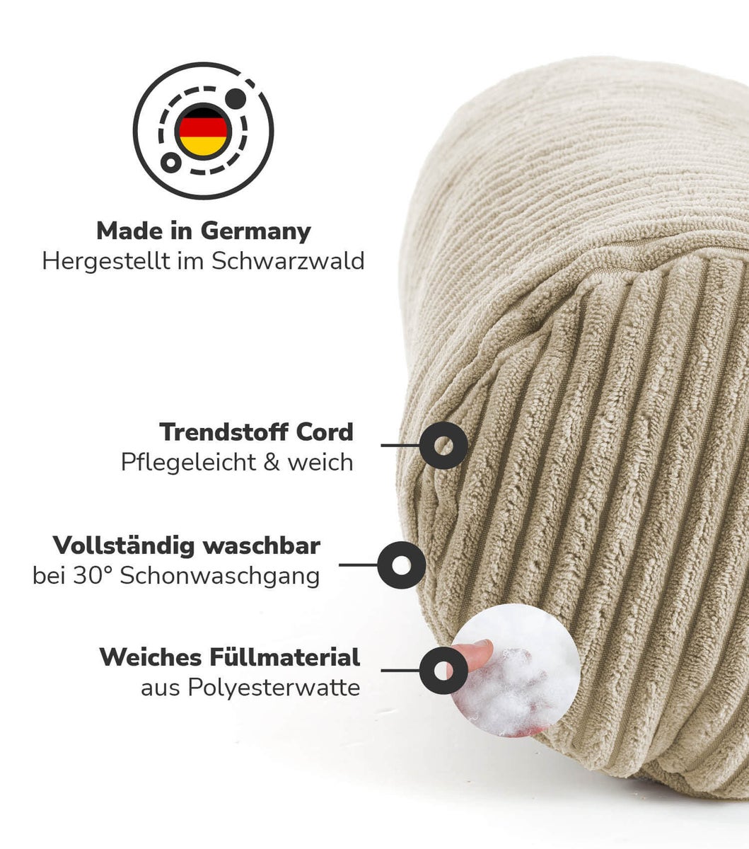 mokebo nekkussen met corduroy hoes 'The Nap', nekrol of kussenrol in beige