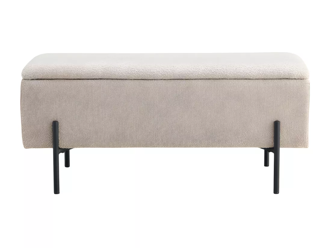 Watford - Banc coffre en tissu bouclette et métal L95cm - Beige