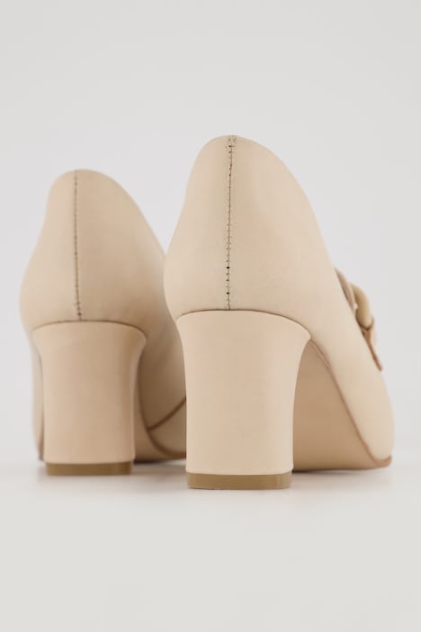 Leder-Pumps, Kette, Blockabsatz