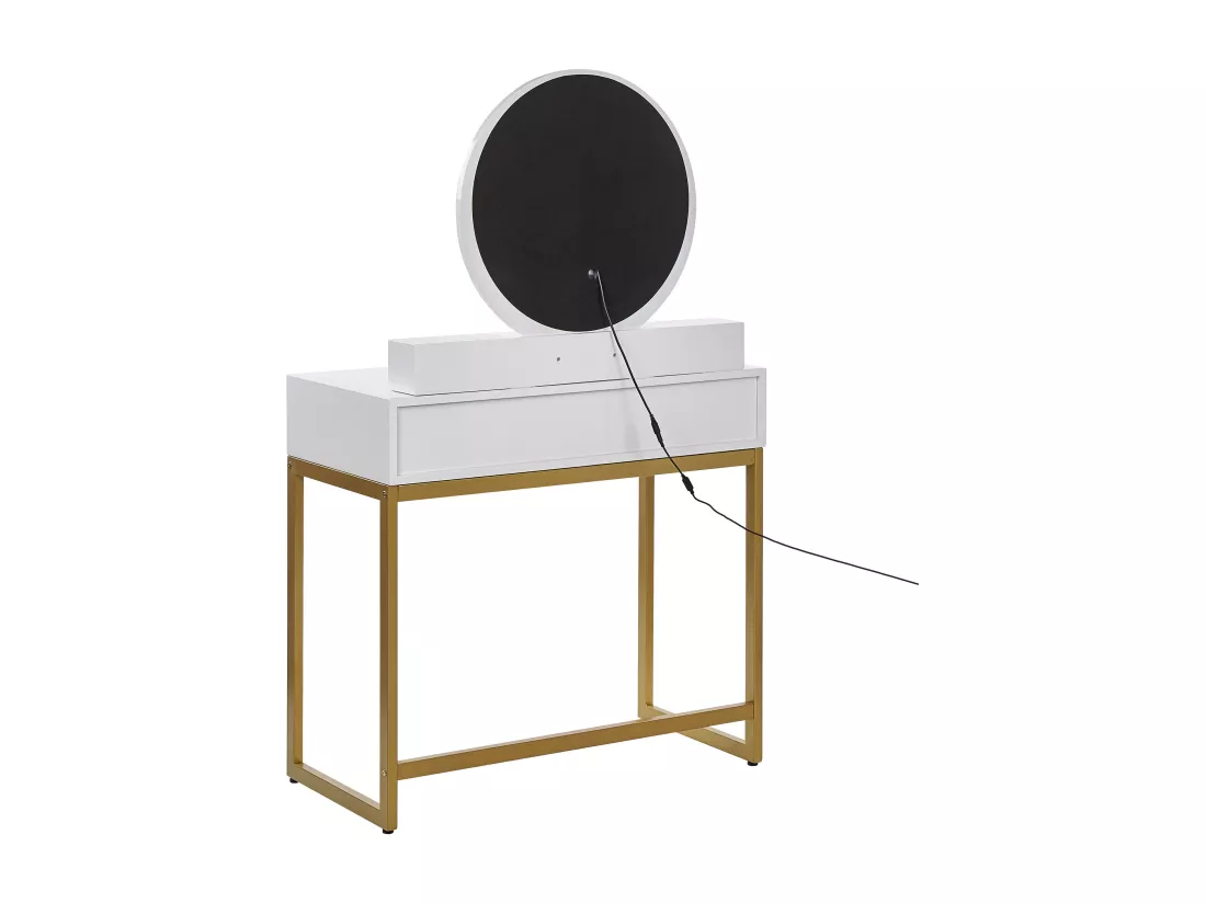 Coiffeuse avec miroir et tabouret AUXON LED Blanc