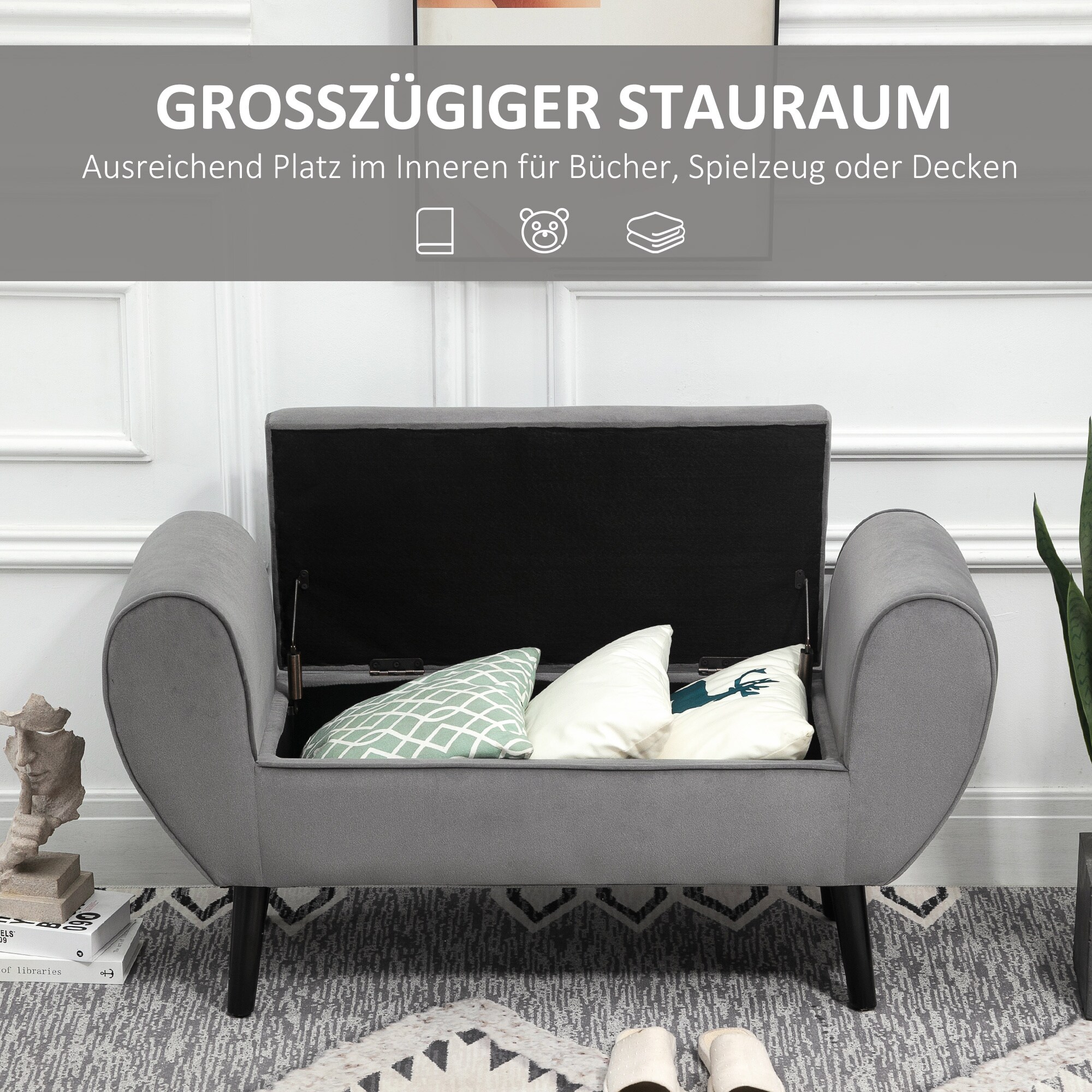 HOMCOM Sitzbank mit Stauraum grau 118B x 42T x 66H cm