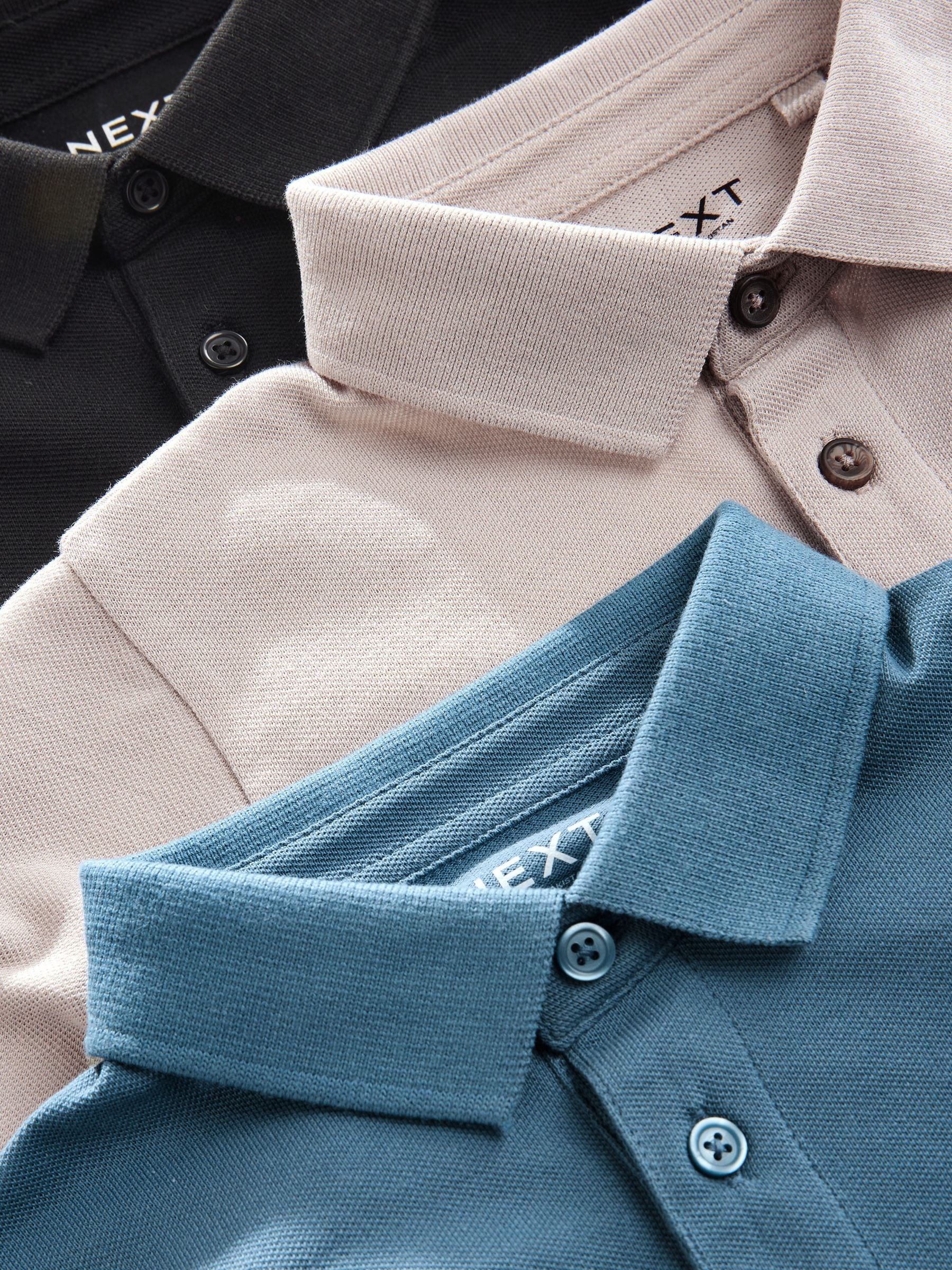 Blauw/zwart/grijs - Set van 3 poloshirts met lange mouwen (3-16jr)