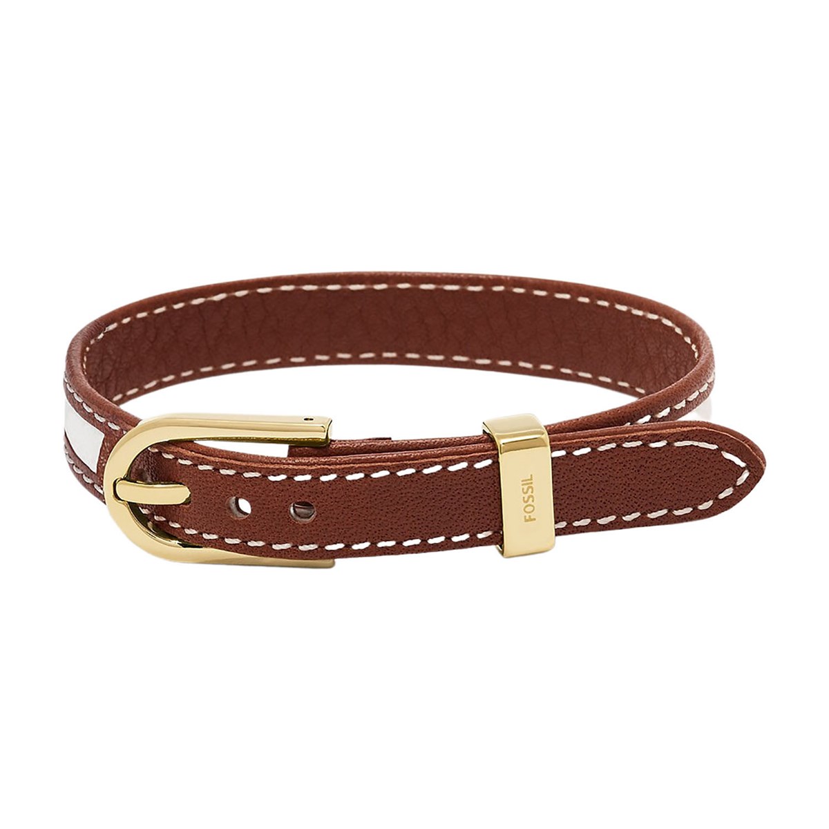 Bracelet Fossil Heritage D-Link cuir brun et blanc
