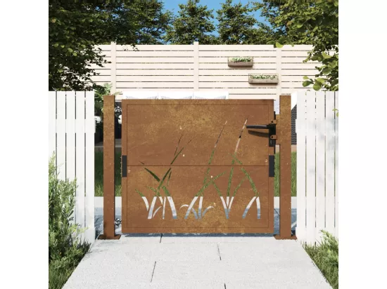 Portail de jardin 105x105 cm acier corten conception d'herbe