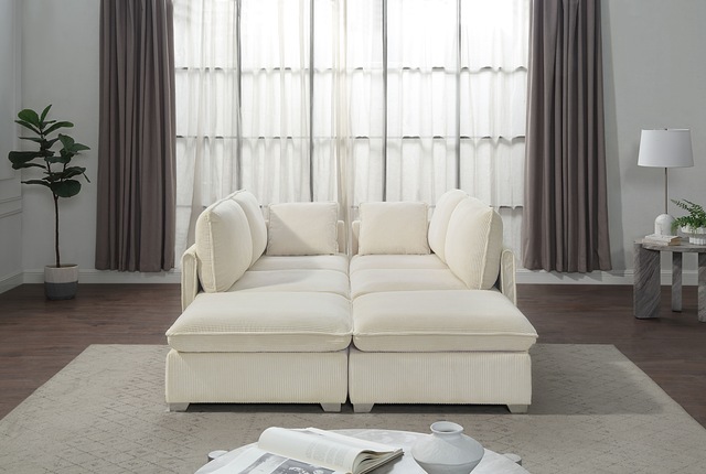 ATLANTIC home collection Wohnlandschaft modularer 4-Sitzer mit 2 Hockern, weicher Cordbezug