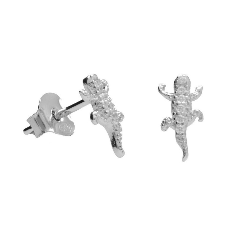 Boucles d'Oreilles Argent 925/000 Rhodié - Salamandre Pavée de Zirconiums