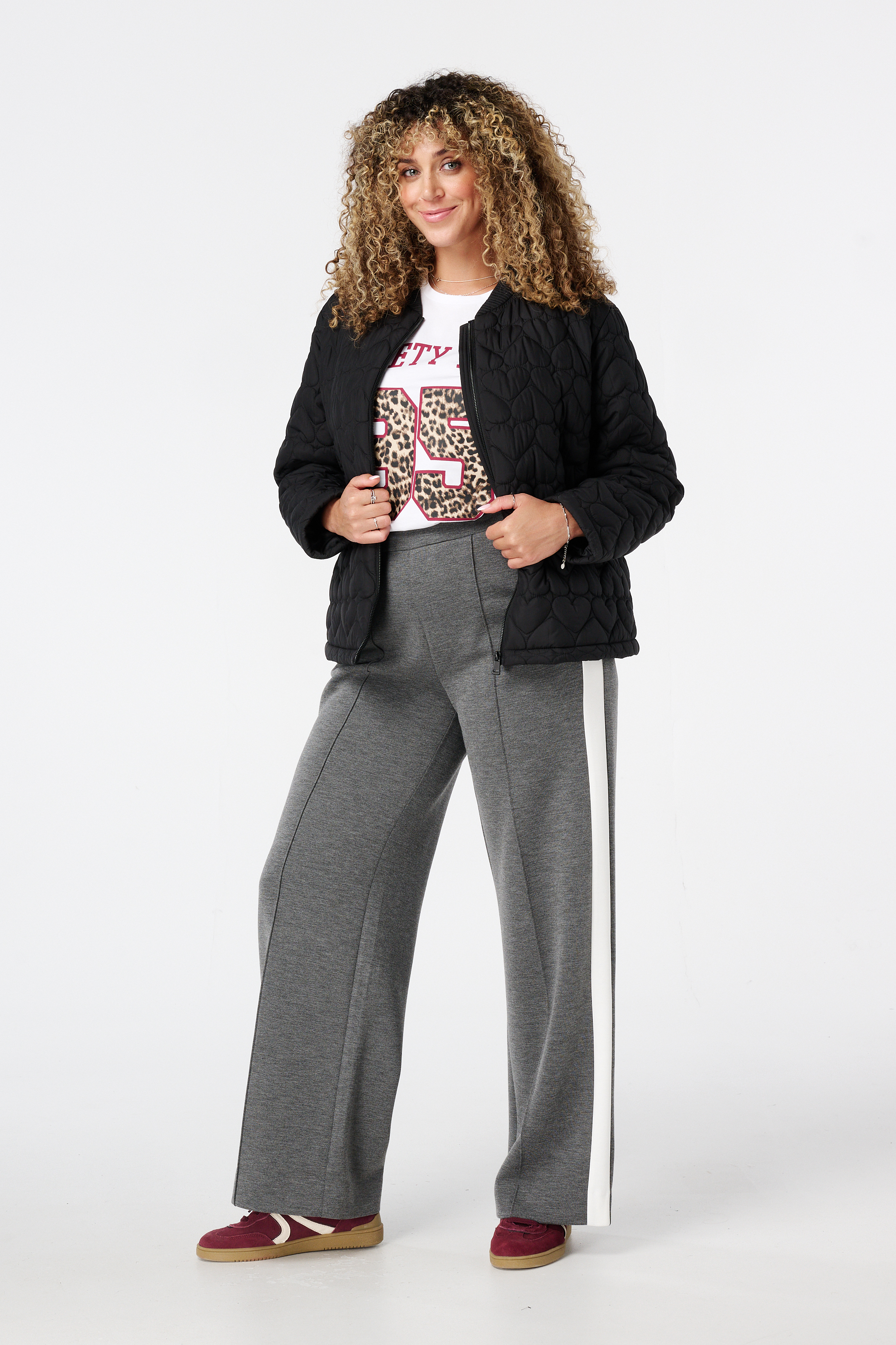 Wijde pantalon met contraststreep dark grey melange