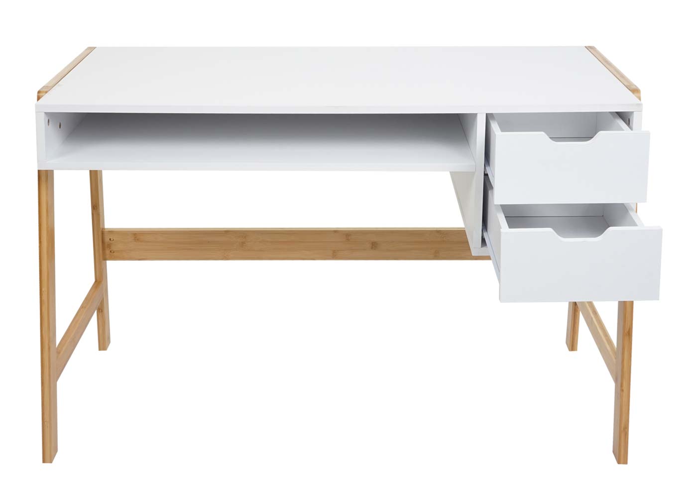 Schreibtisch MCW-K12, Bürotisch Computertisch Arbeitstisch, Schublade, Bambus 76x115x58cm ~ weiß