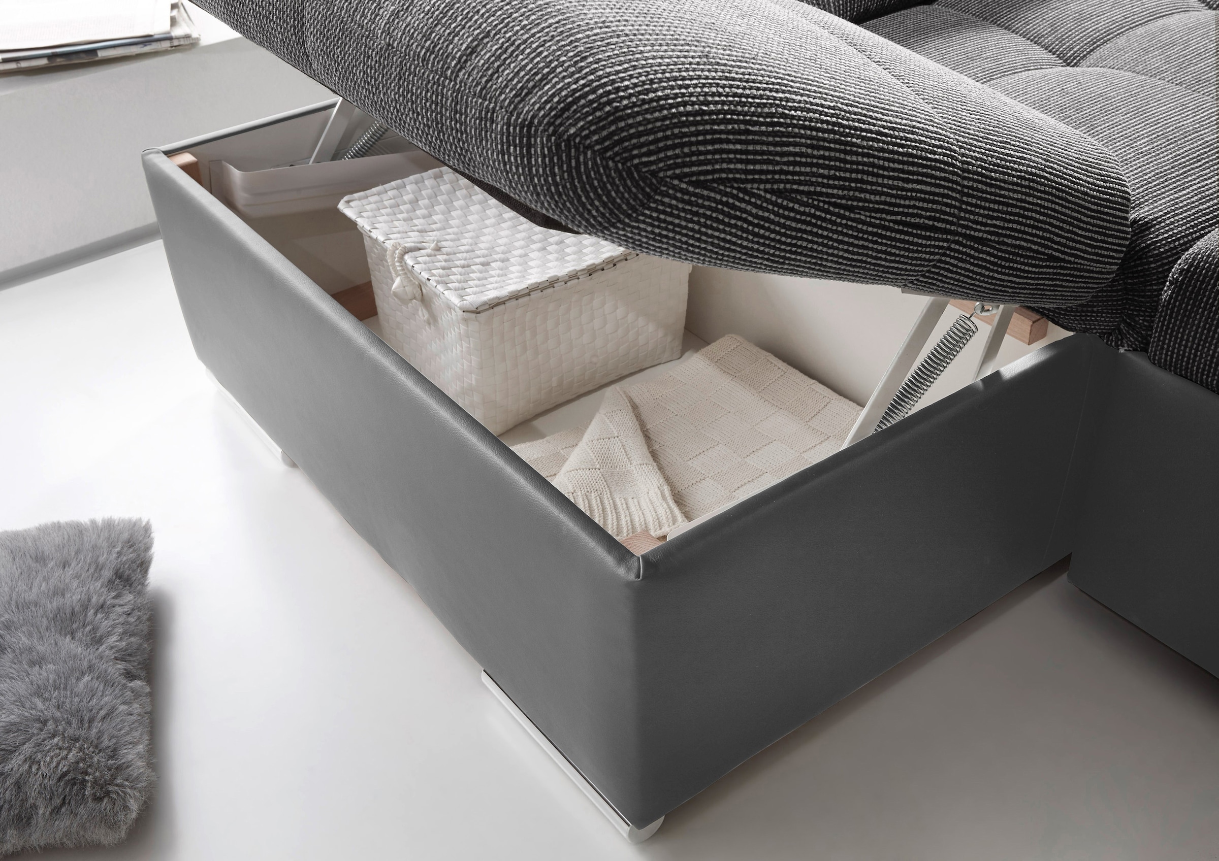 ED EXCITING DESIGN Wohnlandschaft »Jakarta U-Form mit Bettfunktion, Bettkasten« Armteilverstellung, Kopfstützen & 3 Nierenkissen