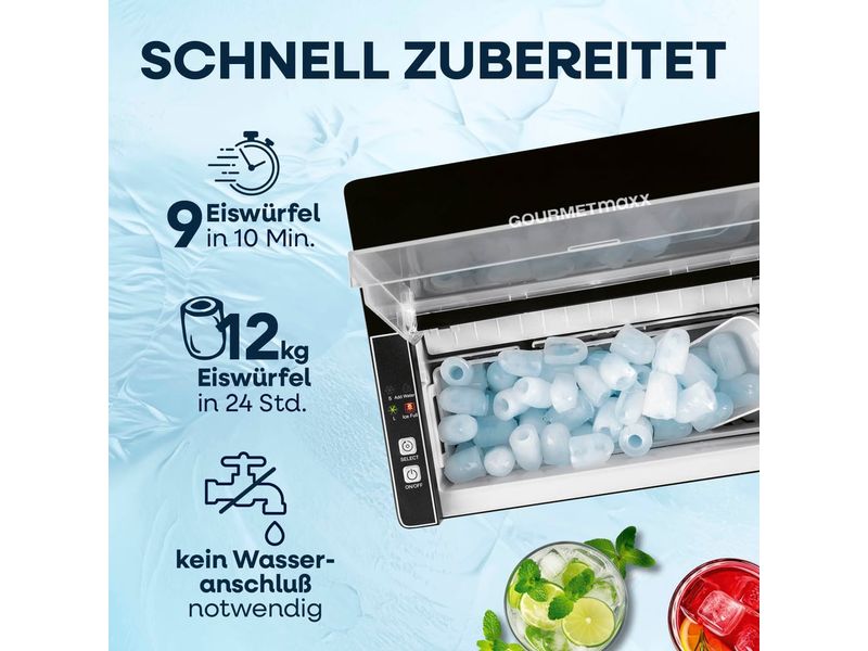 GOURMETmaxx Eiswürfelmaschine 12 kg/24h Eiswürfelmaschine mit Auffangkorb und Eisschaufel