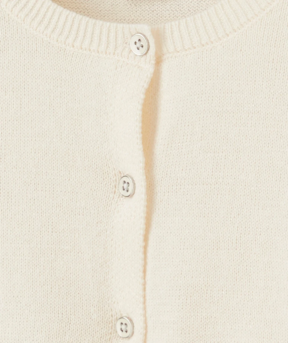 CARDIGAN FILLE ÉCRU PAILLETÉ ET BOUTONS