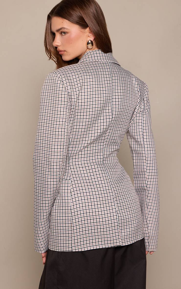 Beige Check Blazer À Carreaux Taille Cintrée Et Hanches Moulantes